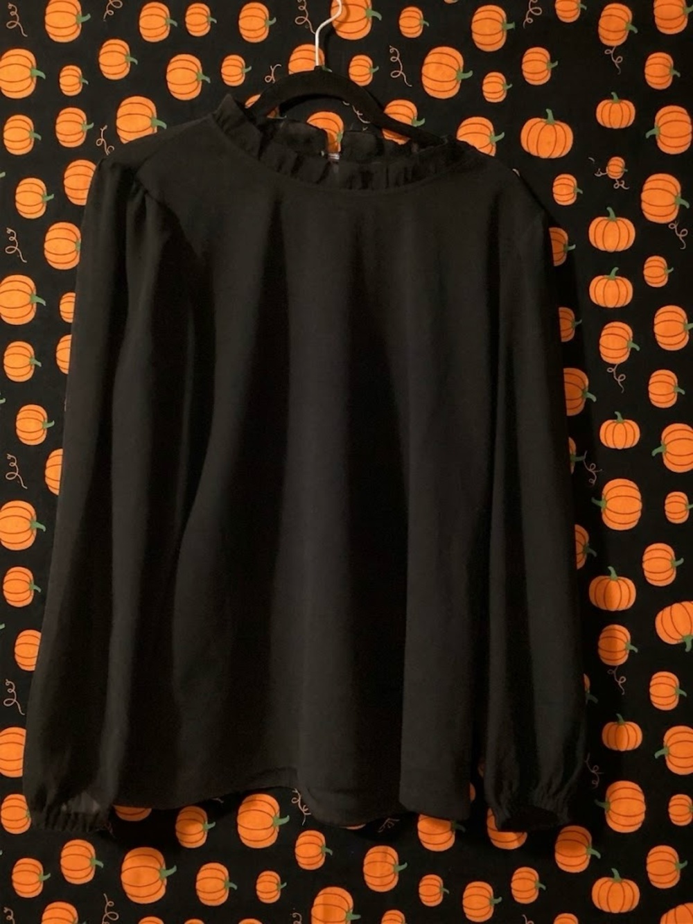 Ann Taylor Black Ruffle Neck Long Sleeve Blouse